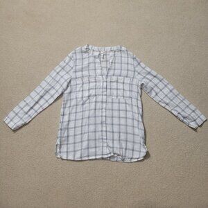 Mango Women's Cotton-Blend White and Black Patterned Blouse, Size Small / 4